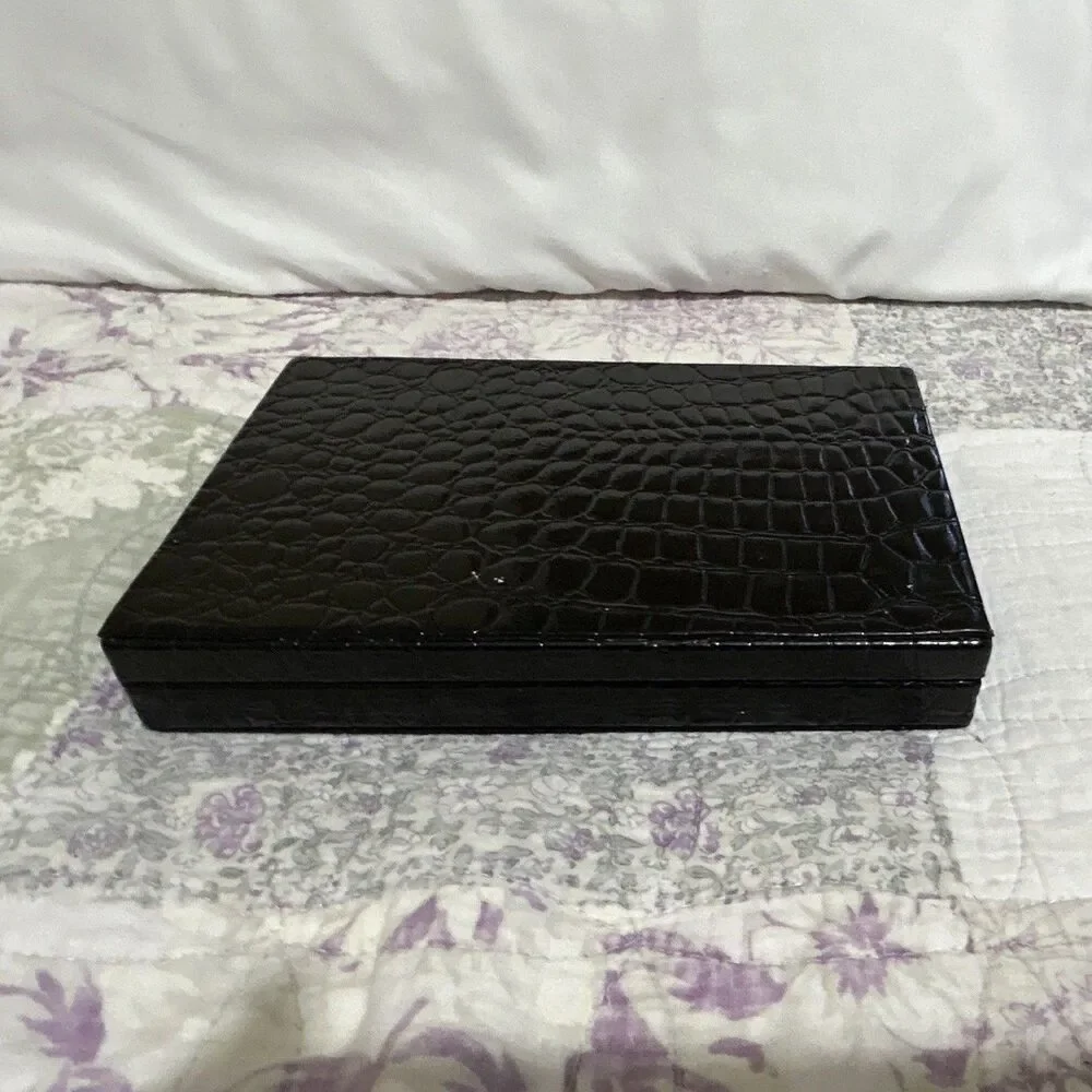 Dominoes Board Game Complete Folding Set w/ Black Hinged Case “Diamond” Dots